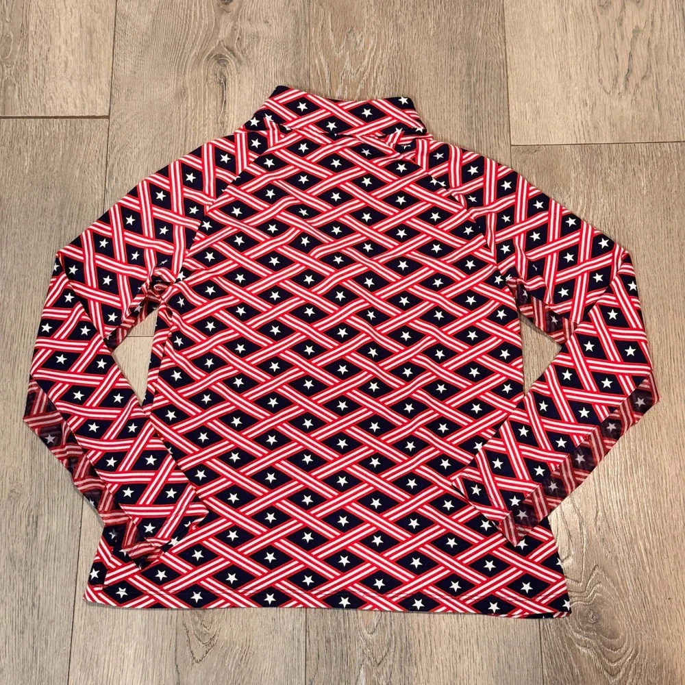 IBKUL Youth Medium 7/8 American‎ Flag Patriotic 1/4 Zip Pullover Top UPF 50+